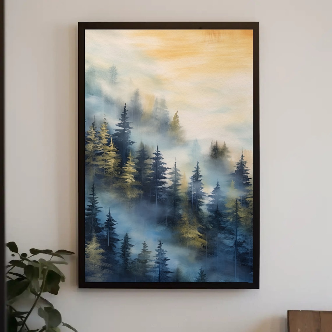 Misty Pine Forest At Golden Sunrise Foggy Woodland Tree Art Poster