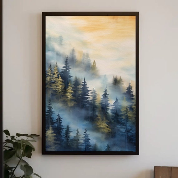 Abstract Mountain Fog Wall Art Nature Print For Modern Living Room Framed Decor