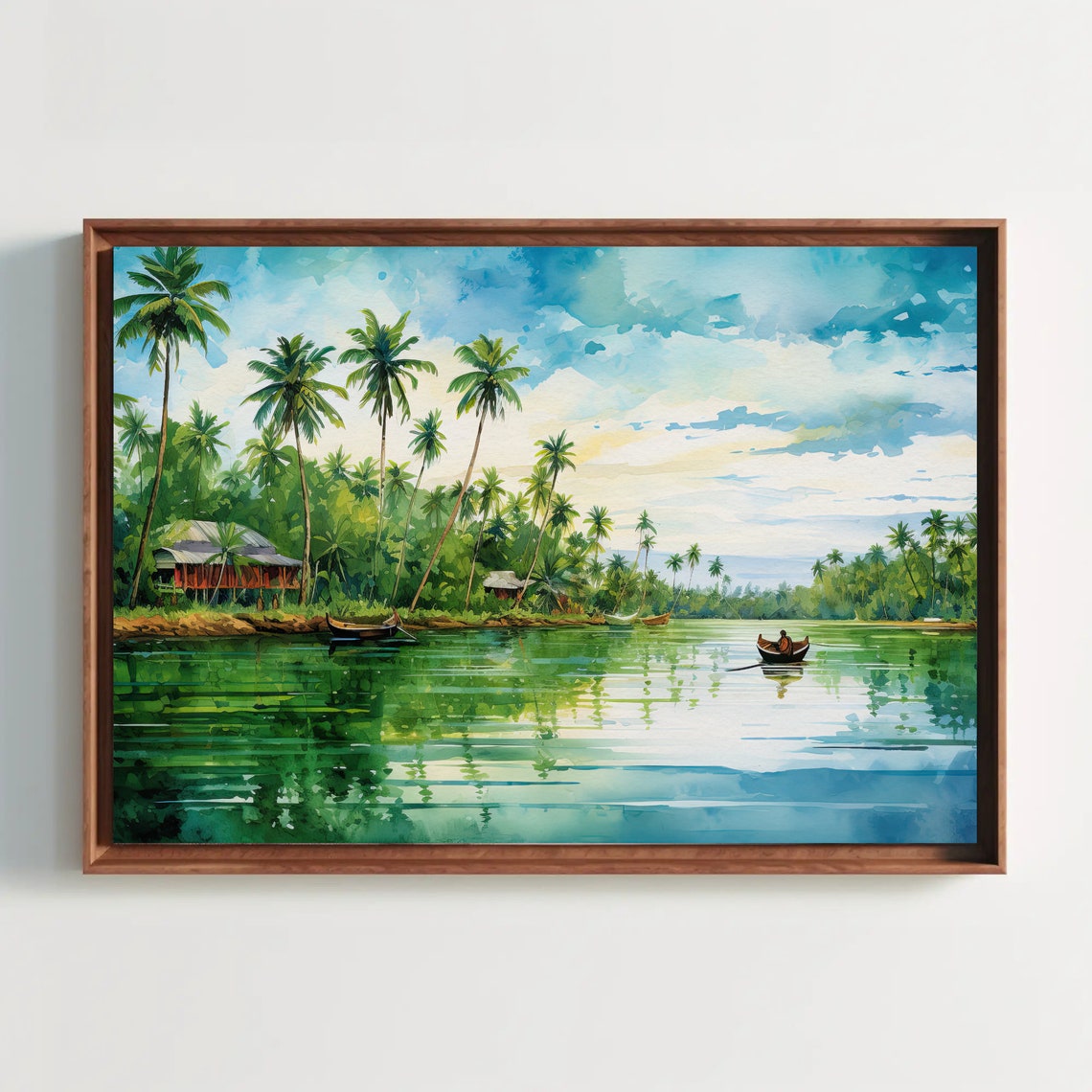 Tropical Backwater River Palm Trees Boats Scenic View Poster