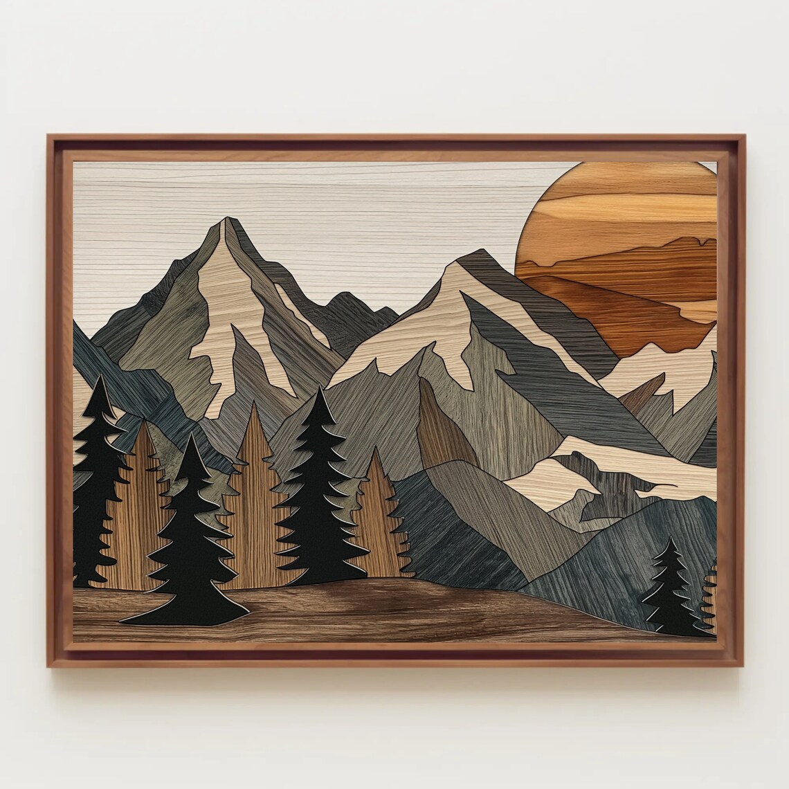Wood Effect Mountain Wall Art Print, Rustic Decor - Image 5