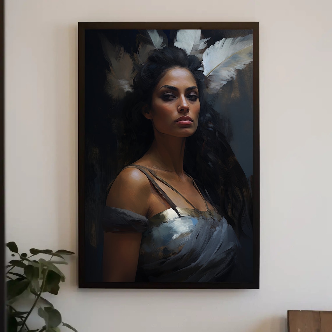 Nyx Greek Goddess Of Night White Feathers Dark Portrait Wall Art