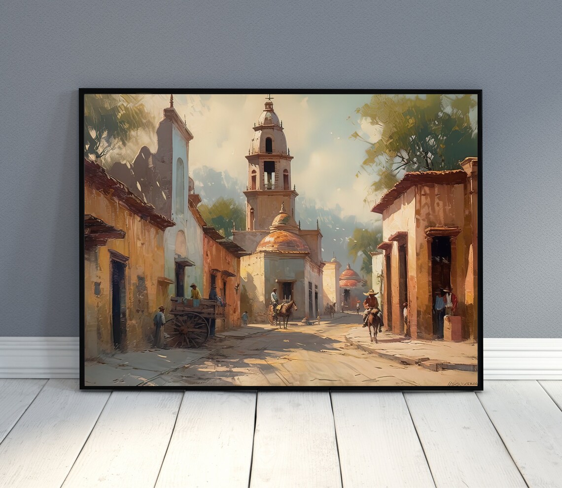 Mexican Old Town Landscape Art Print, Vibrant Decor - Image 3