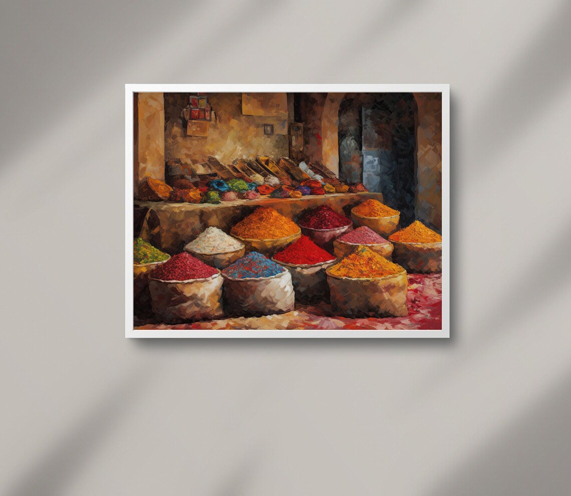 Spice Market Oil Painting Vibrant Sacks of Spices Kitchen Poster - Image 3