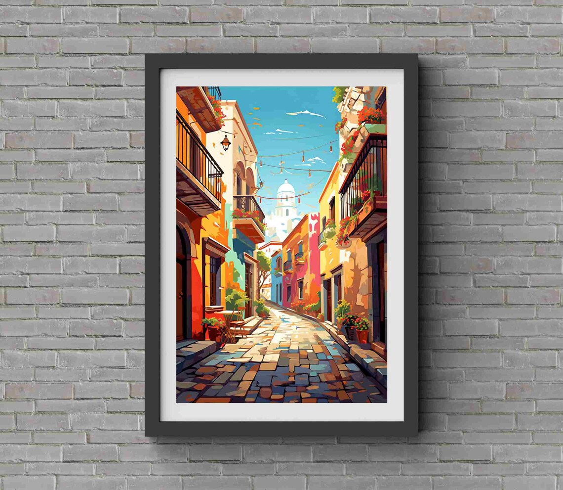 Streets Of Mexico Painting, Mexican Town Art Print - Image 3