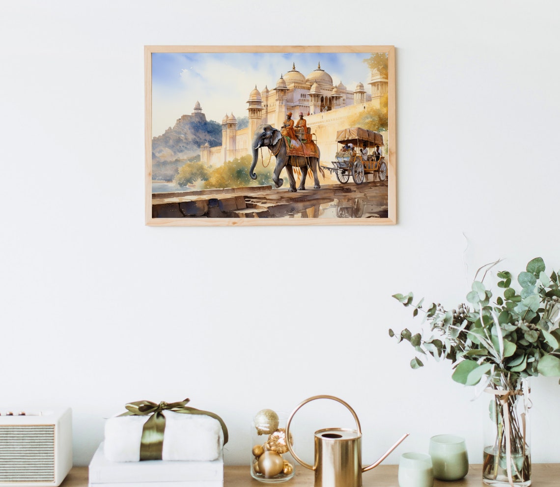 Indian Elephant Procession at a Royal Palace Watercolour Poster - Image 5
