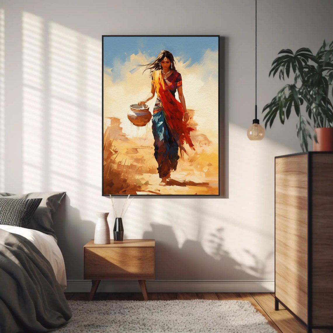 Indian Woman Carrying Clay Pot Traditional Desert Walk Poster - Image 2