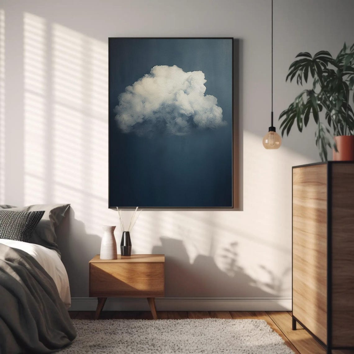Single White Cloud On Navy Blue Minimal Sky Study Art Poster - Image 4