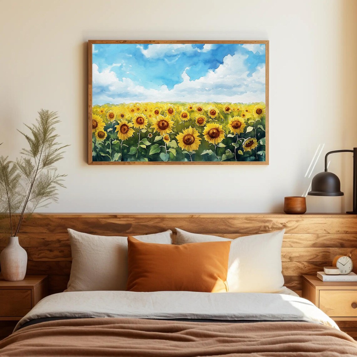 Sunflower Field Under Blue Sky Watercolor Floral Bloom Poster - Image 5