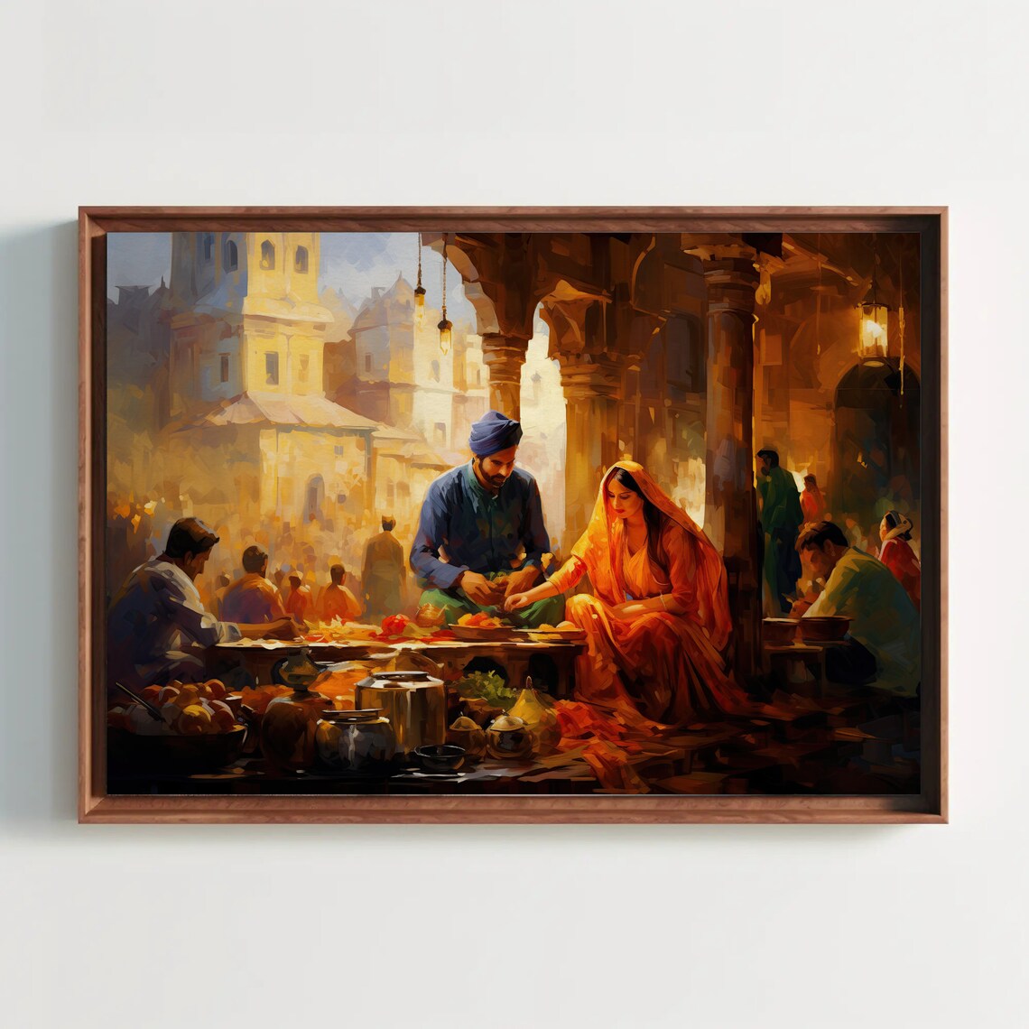 Punjabi Couple in a Bazaar, Indian Art Print