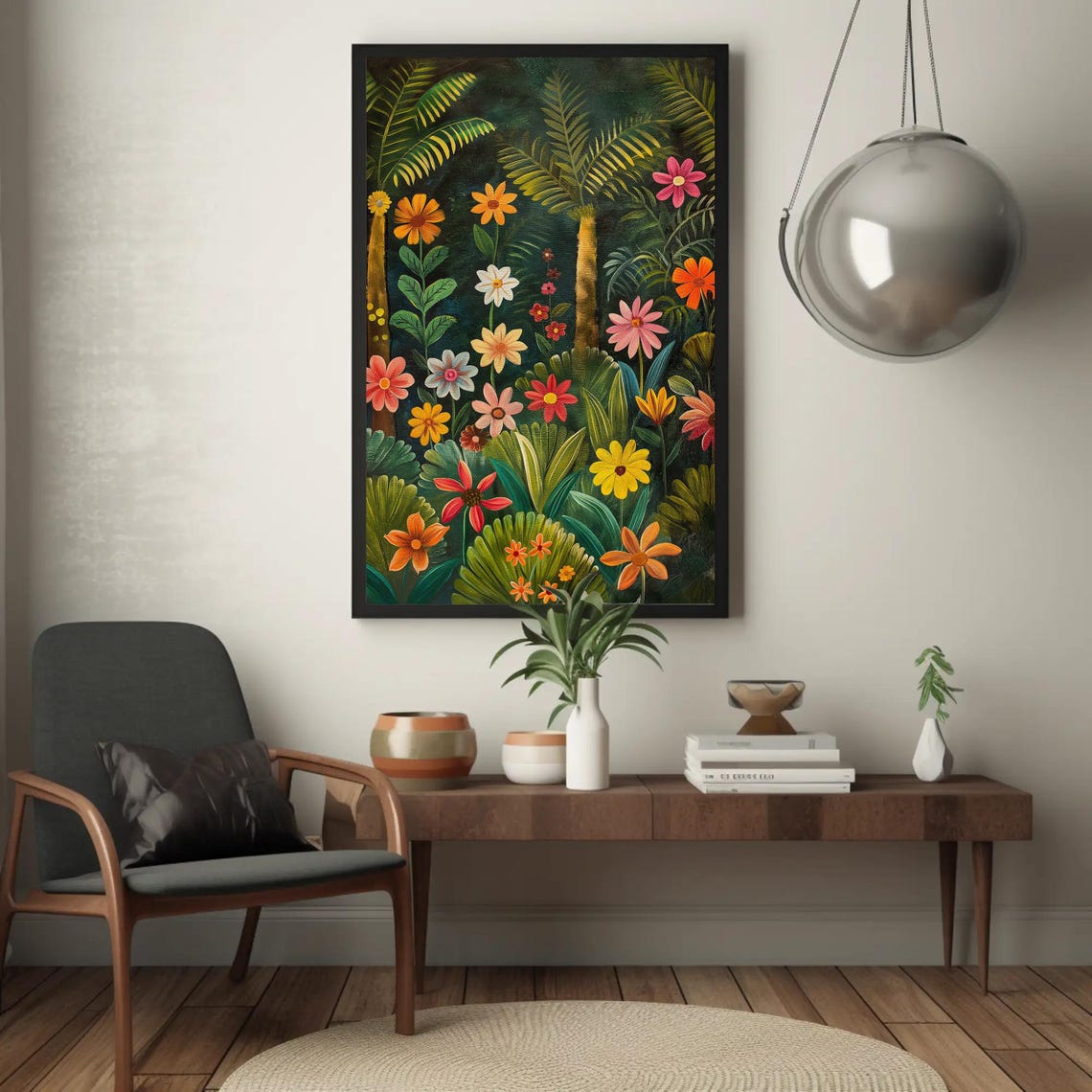 Tropical Jungle With Vibrant Flowers Colorful Naive Botanical Poster - Image 3