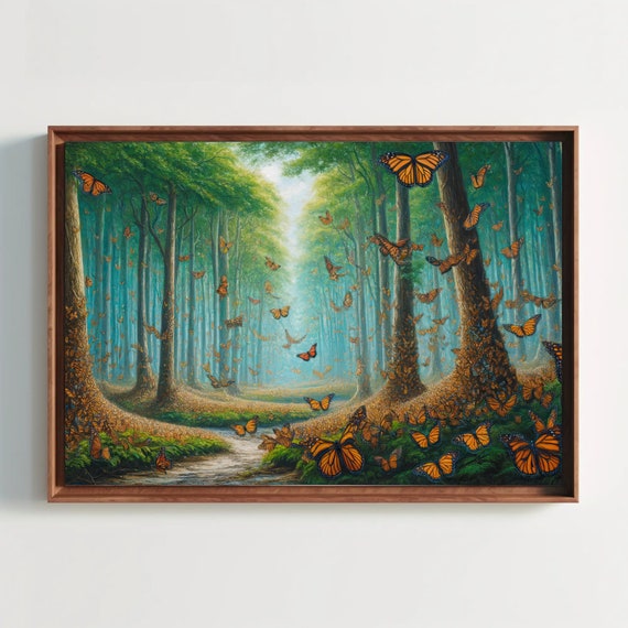 Monarch Butterfly Biosphere Reserve Painting Mexico Framed Print Mexican Nature Art Ideal For Living Room Bedroom Office Decor