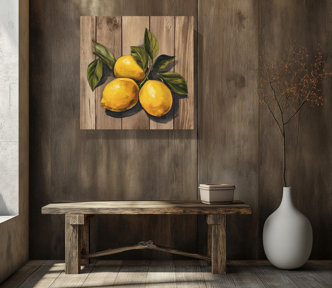 Lemons Rustic Wood Background Print Kitchen Wall Decor Farmhouse Kitchen Decor Cottage Kitchen Wall Art Ready To Hang - Image 4