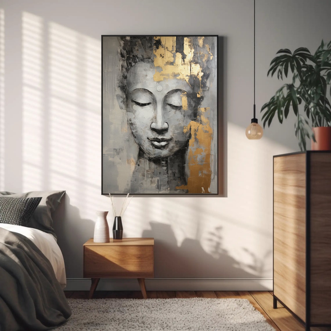 Buddha Portrait with Gold Leaf Abstract Spiritual Decor Print - Image 4