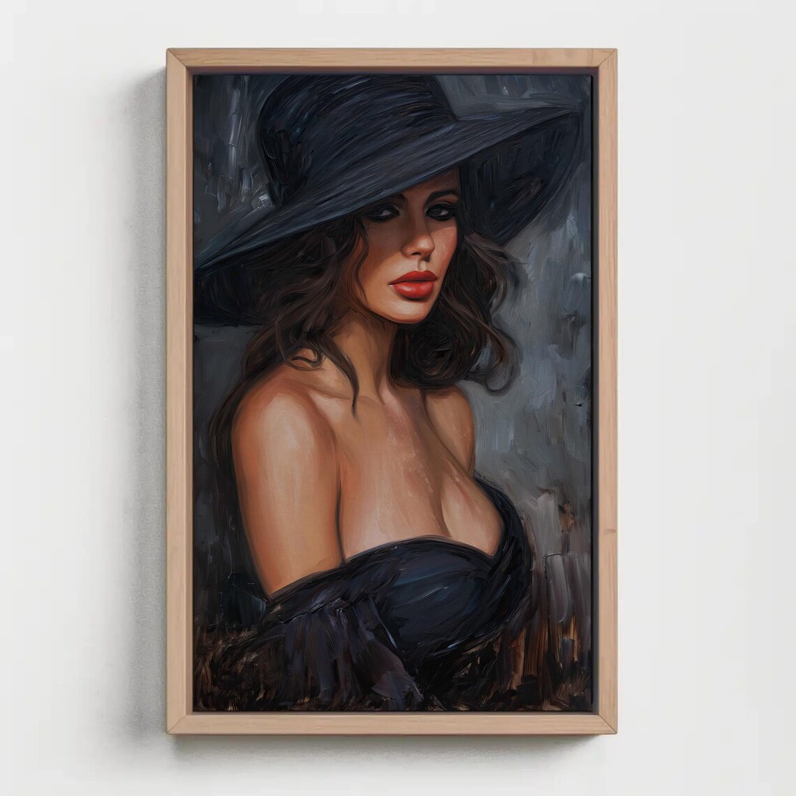 Lady In Black Oil Painting, Elegant Art Print - Image 3