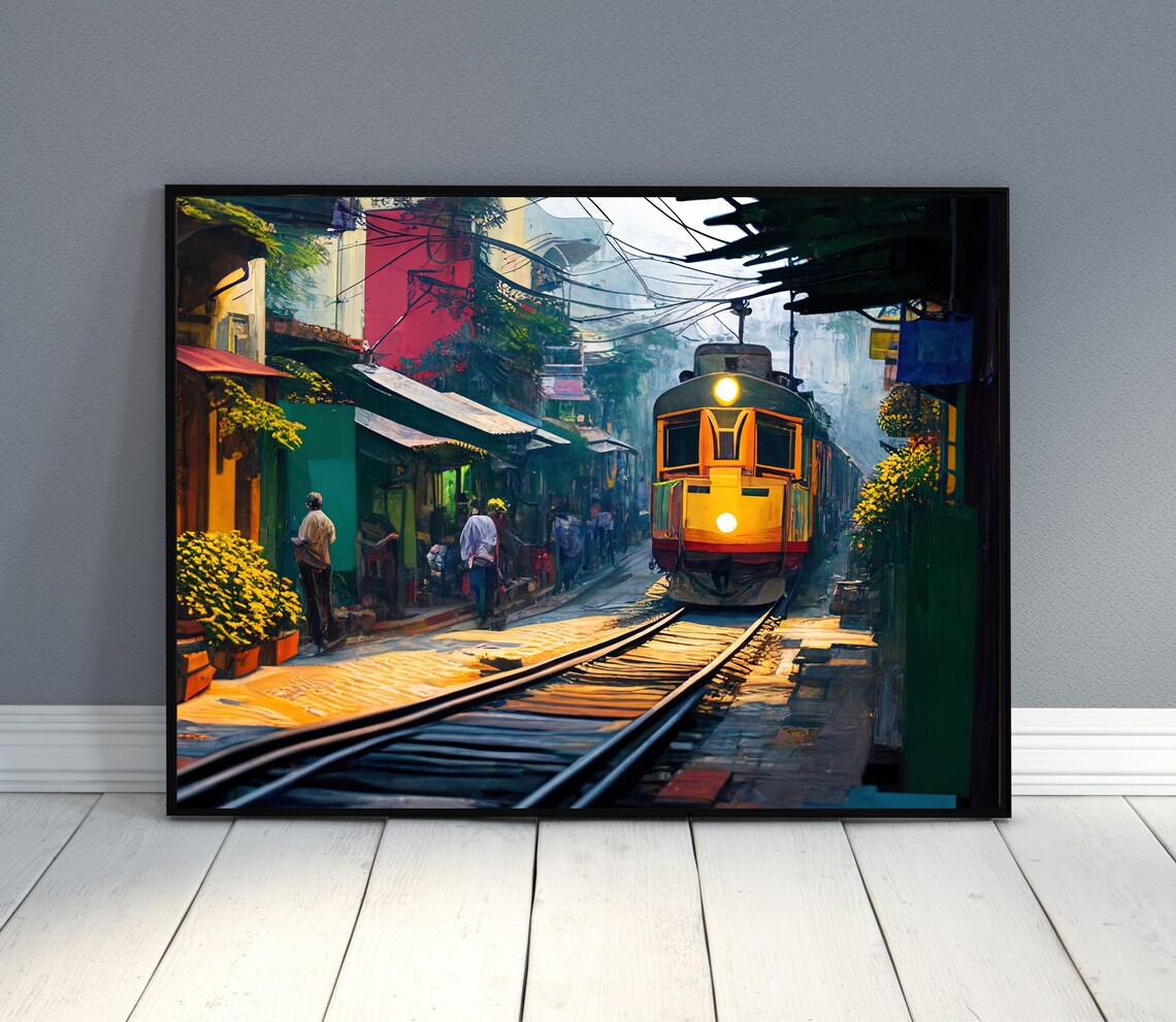 Hanoi Train Street Vietnam Yellow Train Narrow Alley Art Poster - Image 3