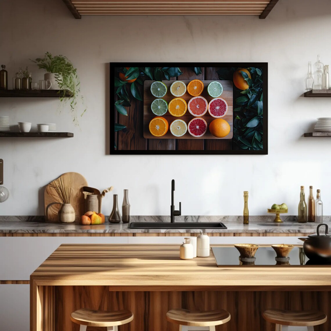 Sliced Citrus Fruits Wooden Board Overhead Kitchen Decor Poster - Image 4