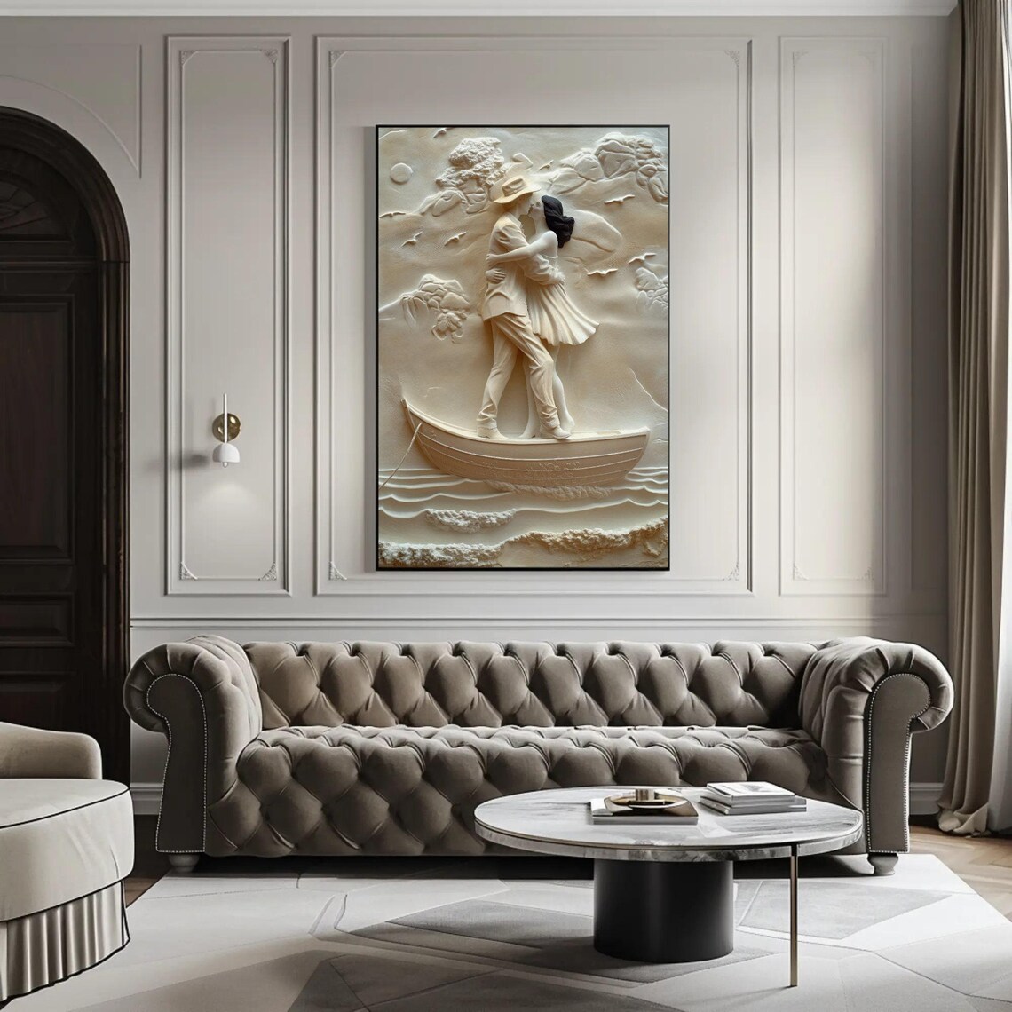 Romantic Couple Kissing On Boat White 3D Sculpted Relief Poster - Image 5