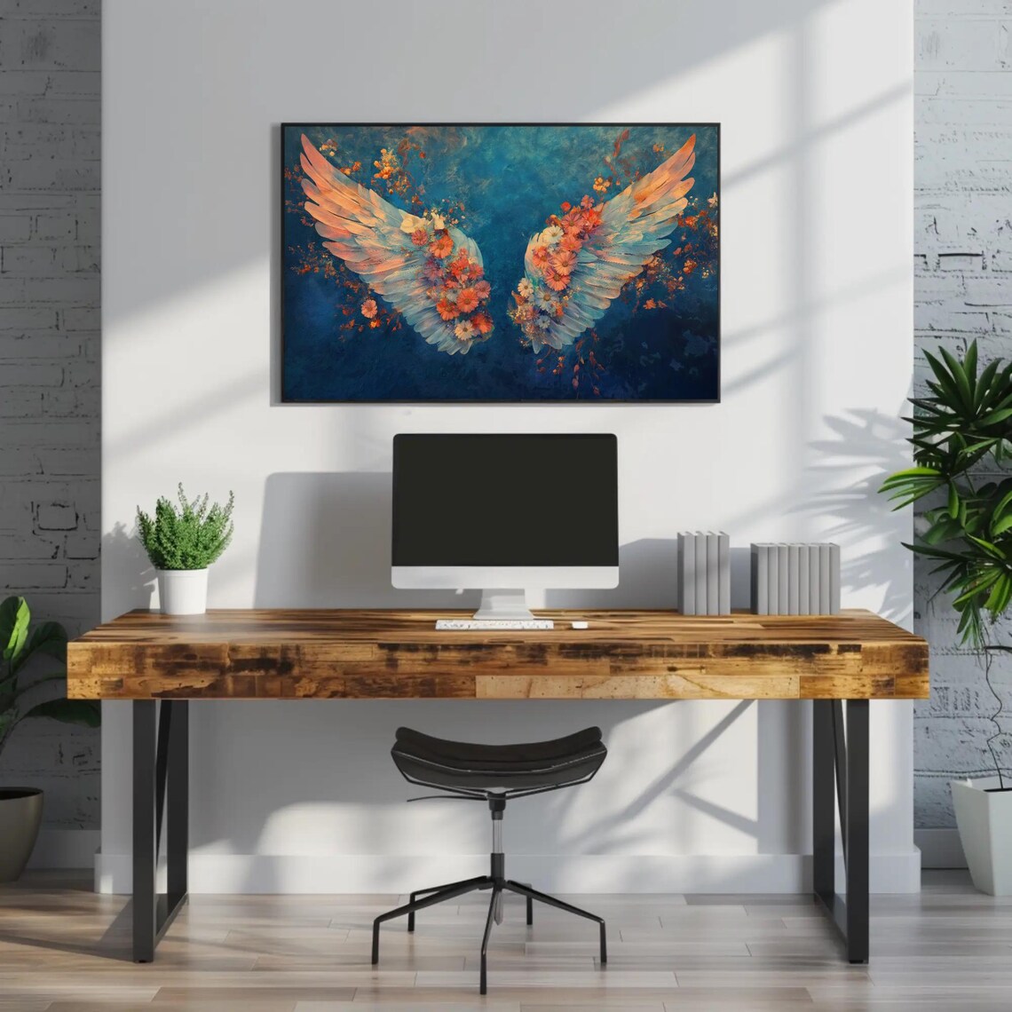 Ethereal Floral Angel Wings On Teal Spiritual Heavenly Art Poster - Image 2