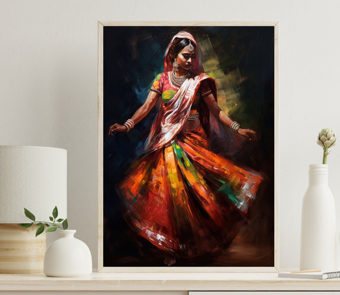 Rajasthani Folk Dancer Spinning in a Swirling Red Lehenga Poster
