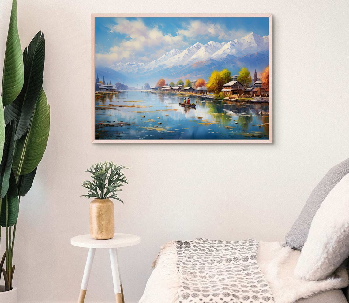 Dal Lake Watercolor Painting, Indian Travel Poster - Image 3