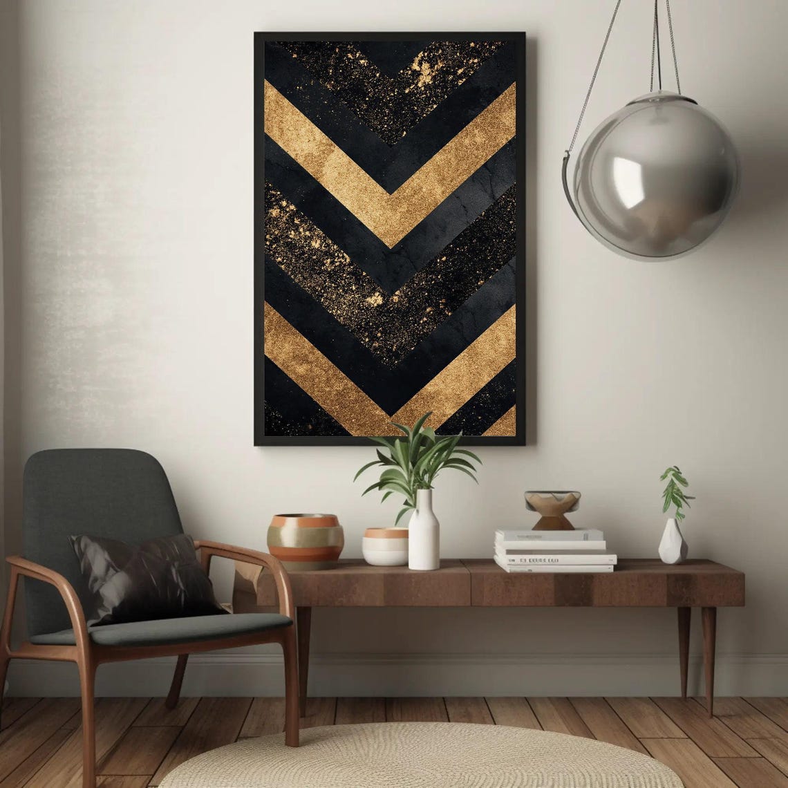 Black And Gold Chevron Geometric Abstract Luxury Wall Poster - Image 3