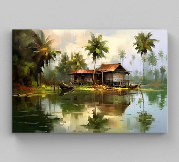 Art Of Beautiful Scenery Of Kerala Kerala Home Decor South Indian Painting Kerala Oil Painting Kerala Art South Indian Decor