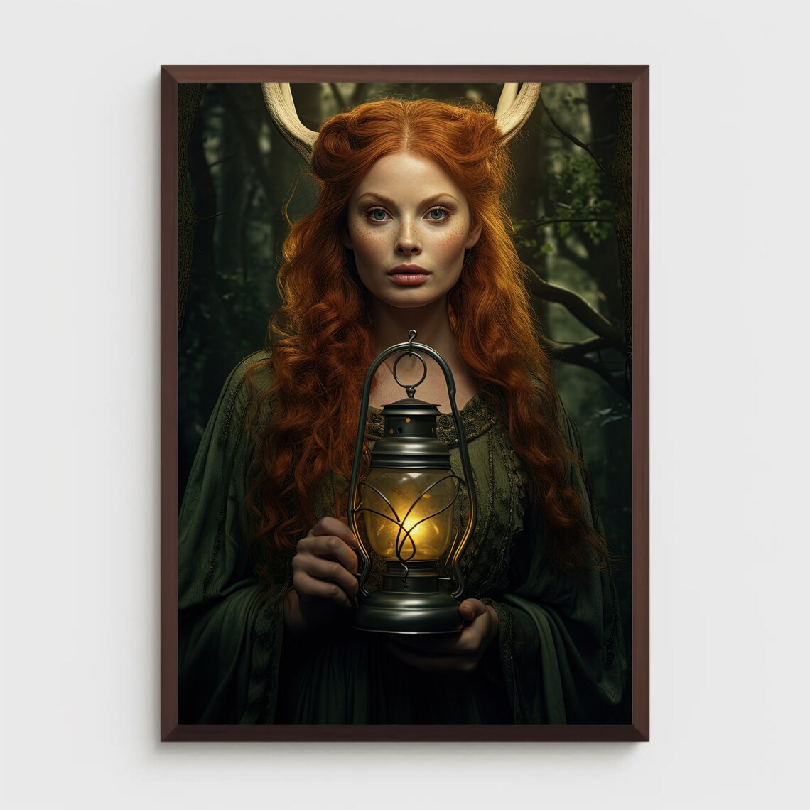 Elen of the Ways Antlered Forest Goddess With Lantern Poster - Image 5