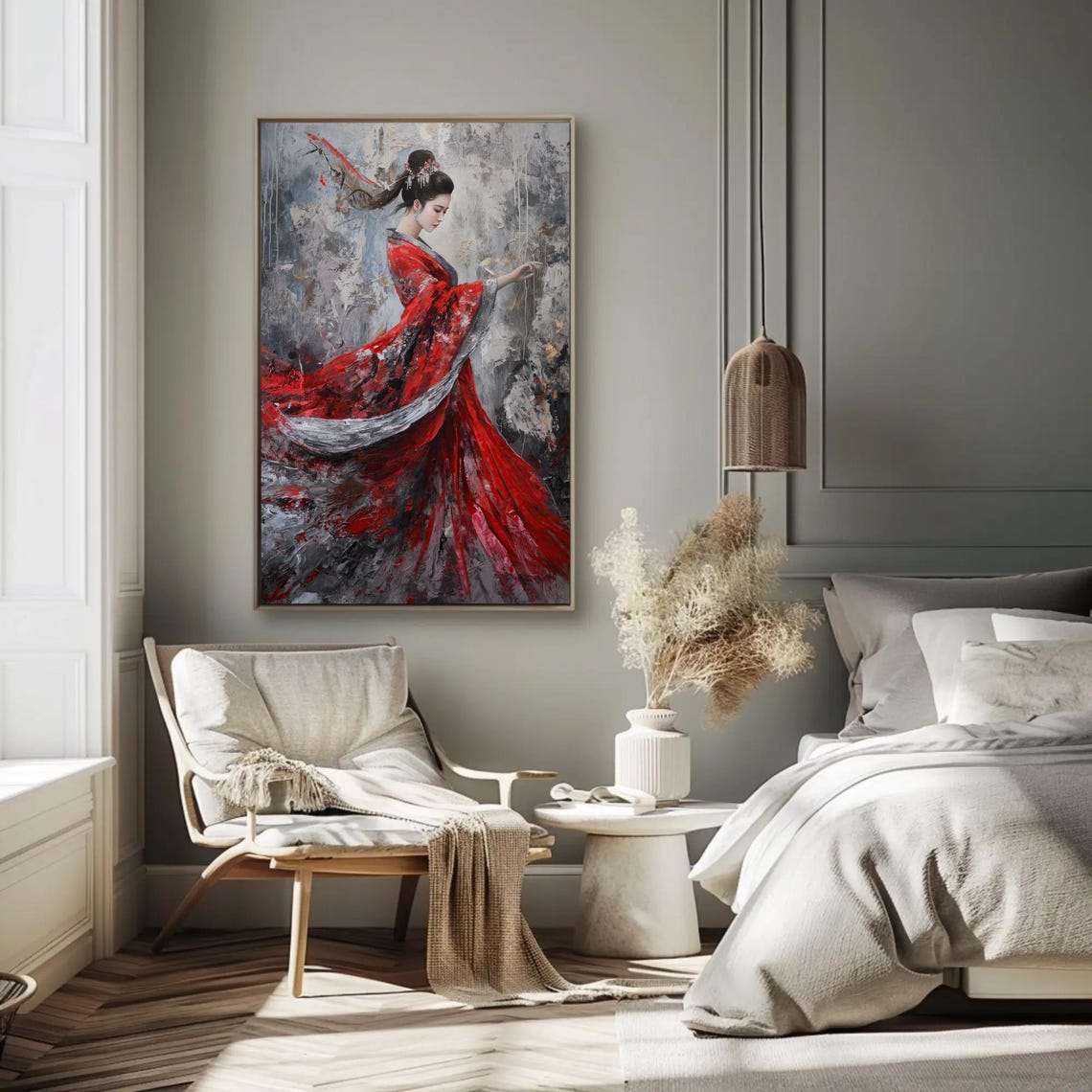 Dancing Chinese Woman In A Flowing Red Hanfu Gown Painting Poster - Image 2