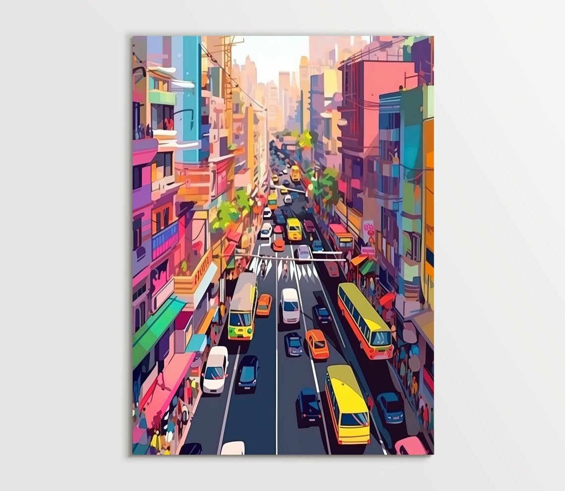 A Busy Mumbai Street Print Mumabi Painting Bombay Wall Art Indian Decor Indian Painting Mumbai Travel Poster India Art Indian Print - Image 5