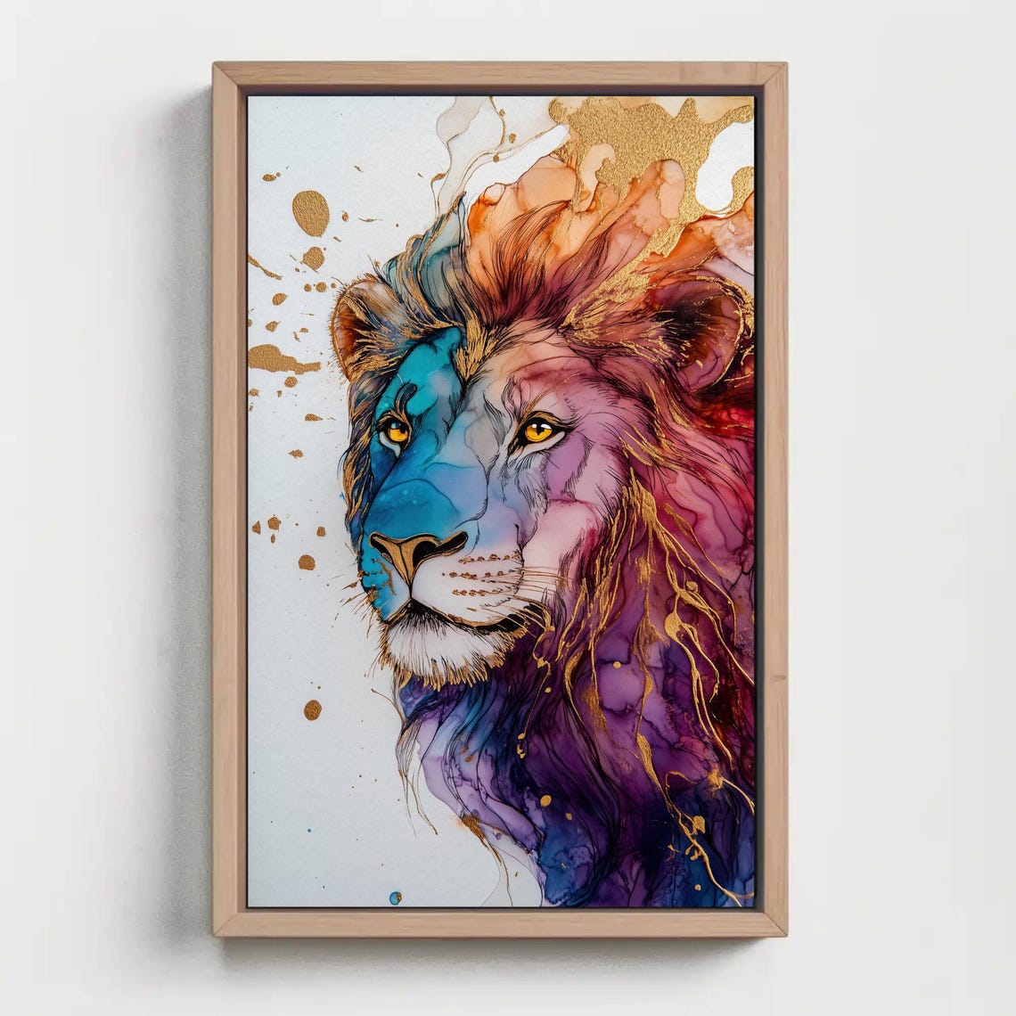 Vibrant Alcohol Ink Lion Portrait With Gold Accents Abstract Poster - Image 5
