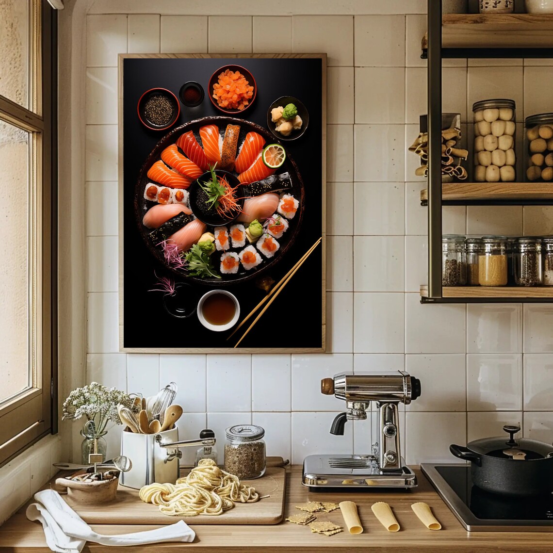 Colorful Sushi Platter Top View Salmon Nigiri Japanese Food Art Poster - Image 4