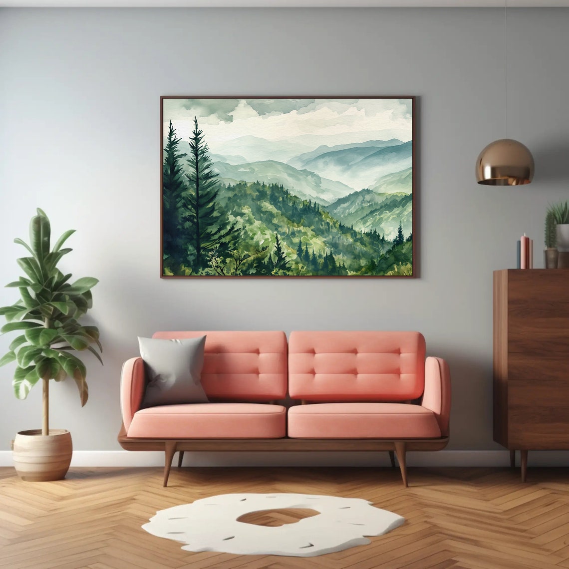 Great Smoky Mountains Misty Blue Ridge Panoramic Watercolor Poster - Image 2