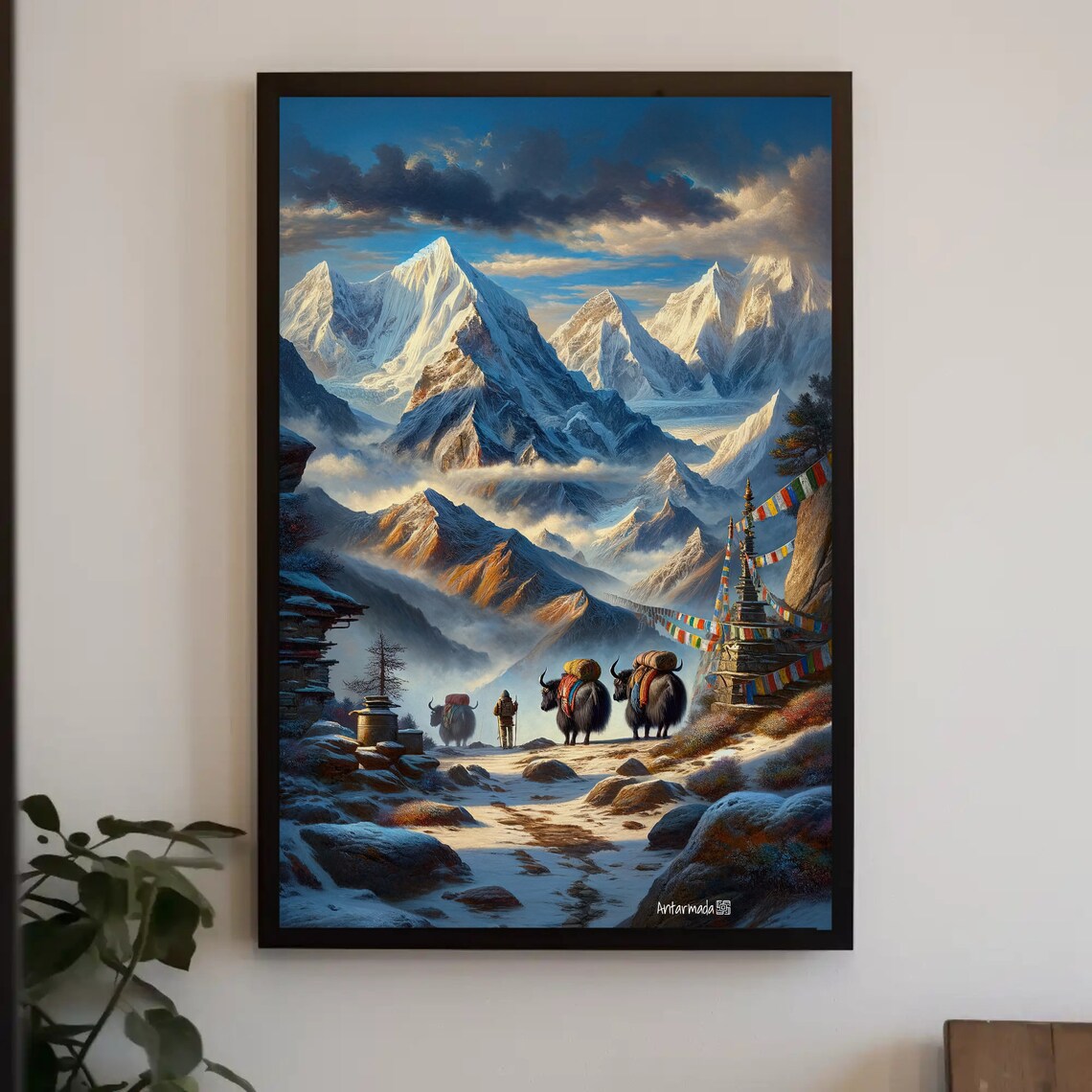 Himalayan Expedition With Yaks, Nepal Painting Art Print