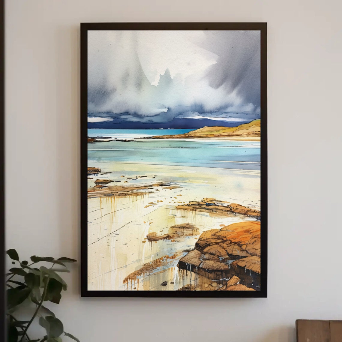 Moody Beach Dark Storm Clouds Turquoise Water Coastal Poster