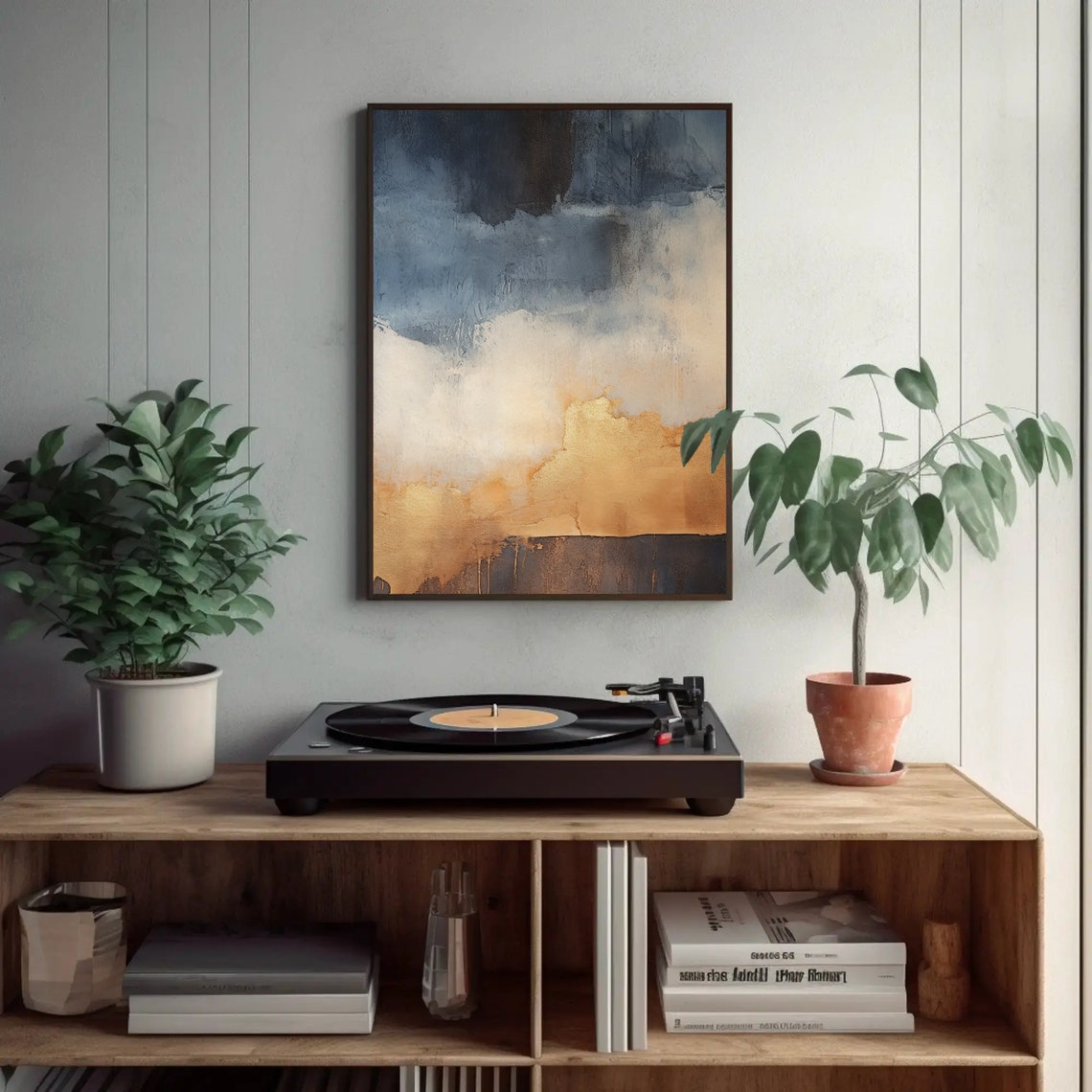 Brown Beige And Indigo Abstract Wash Modern Neutral Wall Poster - Image 2