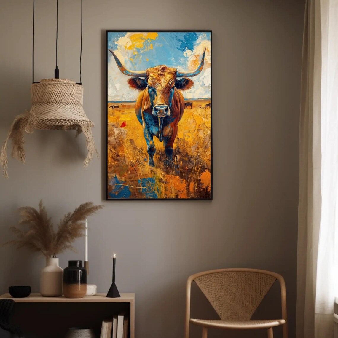 Majestic Texas Longhorn Standing In A Golden Prairie Field Poster - Image 5