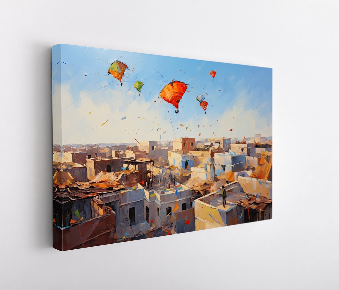 Colorful Kites Over Old City Rooftops India Kite Festival Art Poster - Image 4