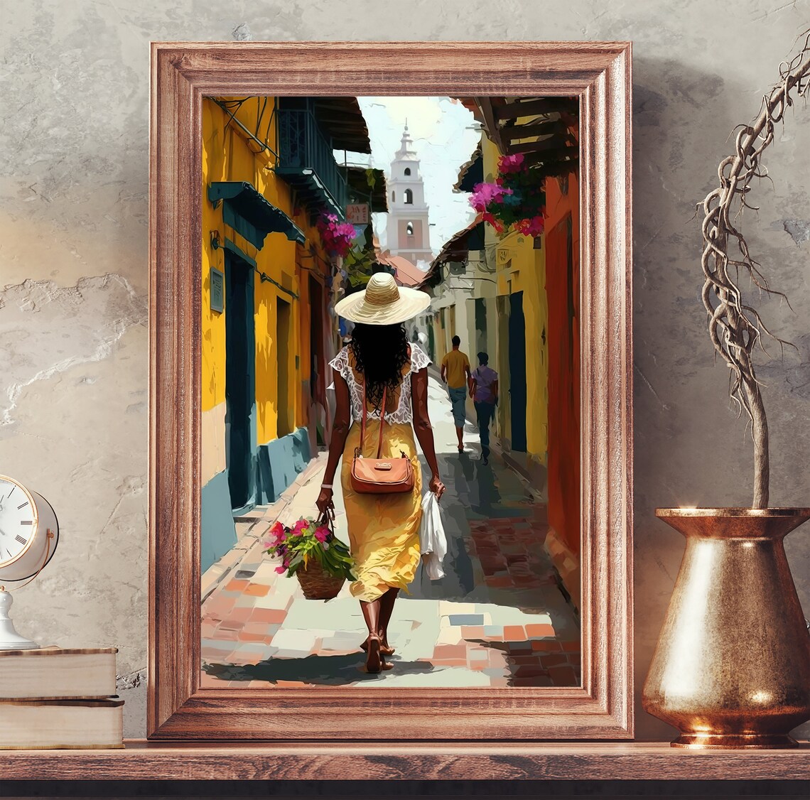 Colombia Woman Cartagena Caribbean Travel Poster - Image 3