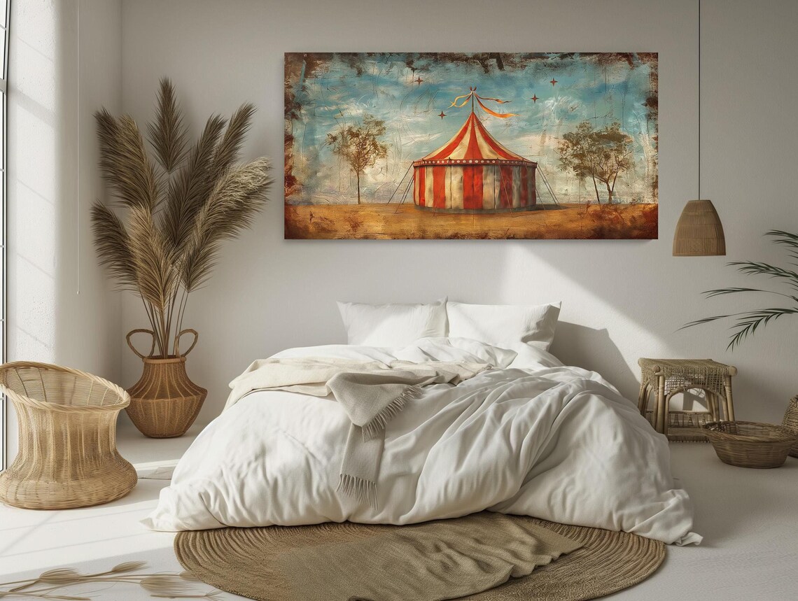 Vintage Red And White Circus Tent Nostalgic Big Top Art Poster