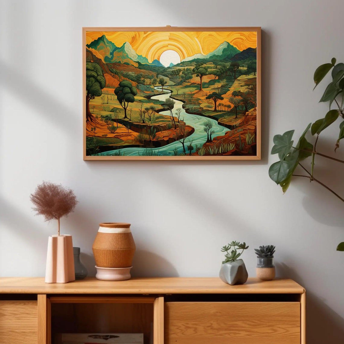 Mountain River Landscape Modern Wall Art Mountain Forest River Extra Large Nature Wall Art Living Room Decor Ready To Hang - Image 4
