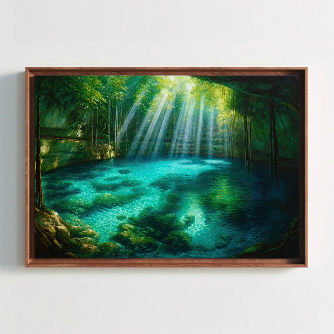 Hidden Turquoise Cenote Pool With Shafts of Jungle Sunlight Poster - Image 2