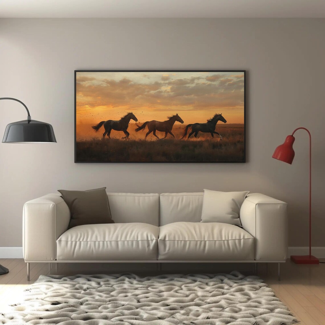 Galloping Horses Silhouette At Sunset Prairie Dust Art Poster - Image 4