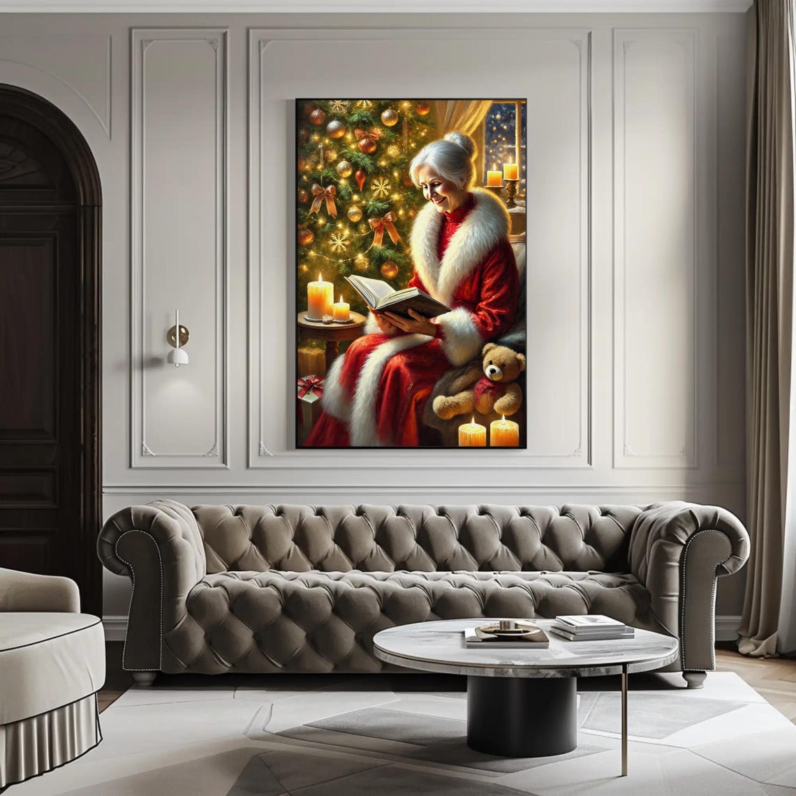 Mrs Claus Reading By The Christmas Tree With Teddy Bear Poster - Image 5
