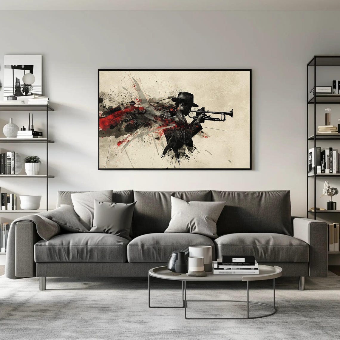 Jazz Trumpeter In Hat Silhouette Ink Splash Modern Music Poster - Image 3