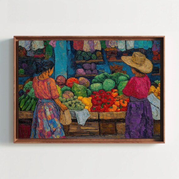 Mexican Vegetable Market Oil Painting Mexico Print Vibrant Mexican Home Decor Framed Mexico Art For Living Room Ready To Hang