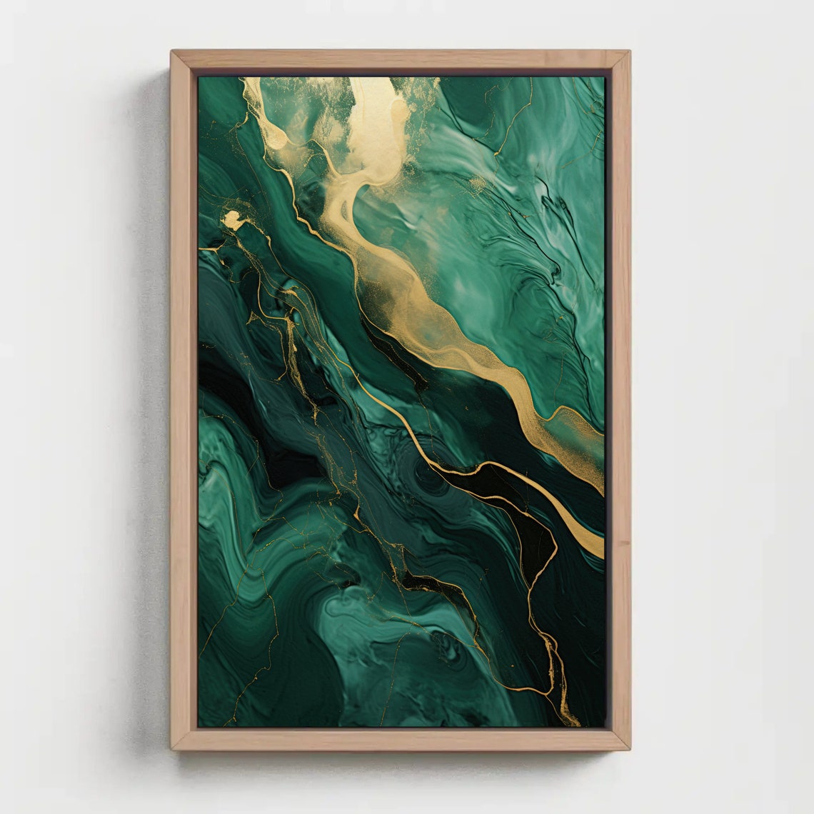 Luxurious Emerald Green Gold Marble Fluid Abstract Art Poster - Image 3