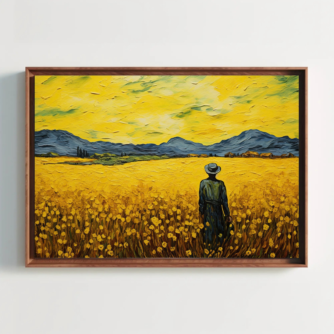 Mustard Field with Lone Figure Van Gogh Style Oil Painting Poster