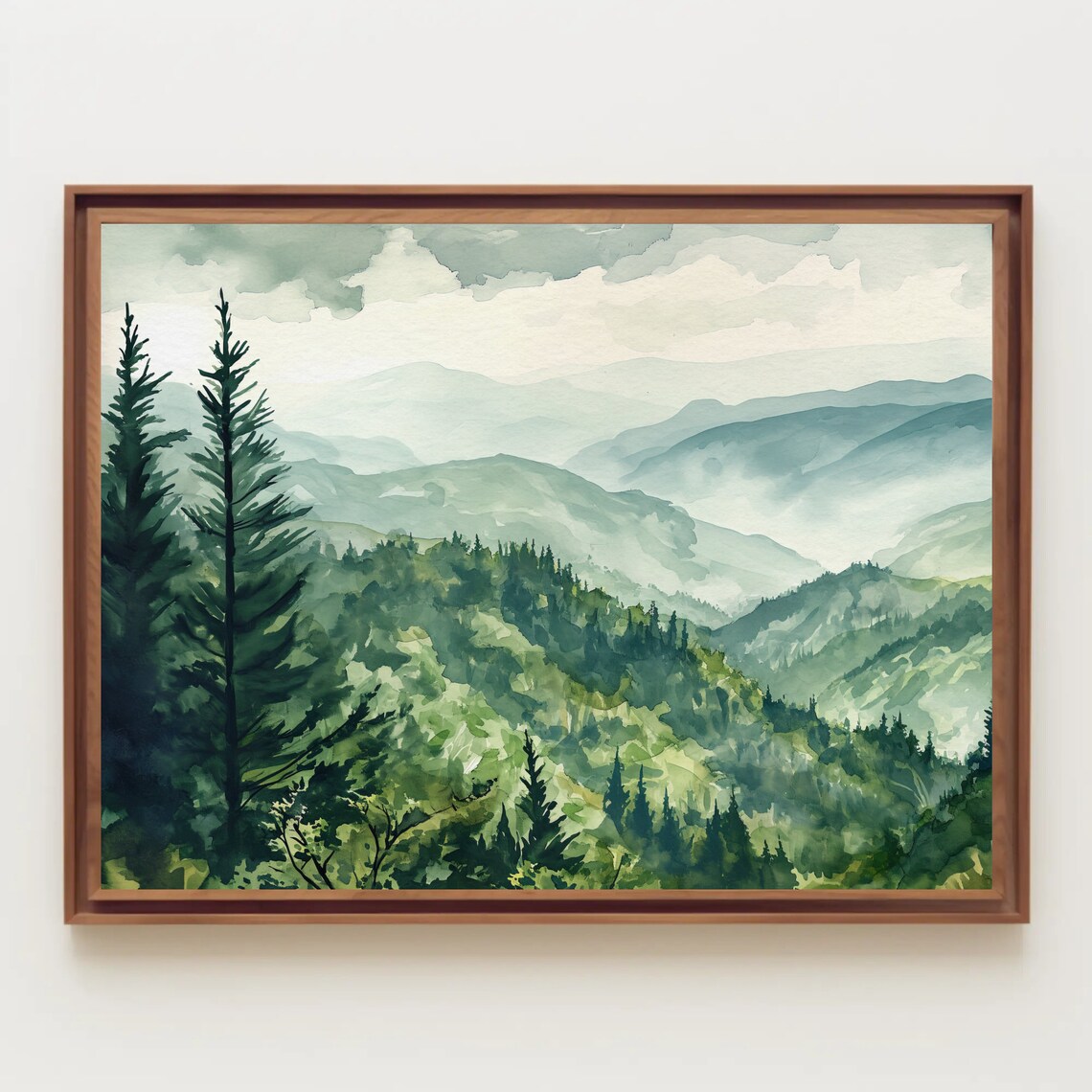 Great Smoky Mountains Misty Blue Ridge Panoramic Watercolor Poster - Image 5