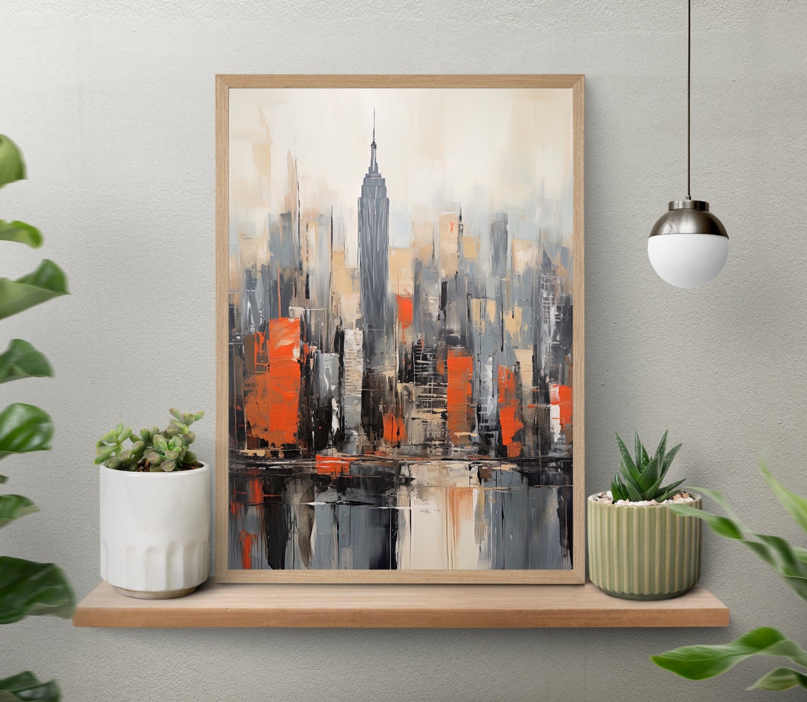 New York City Abstract Gray Orange Skyline Empire State Poster - Image 5