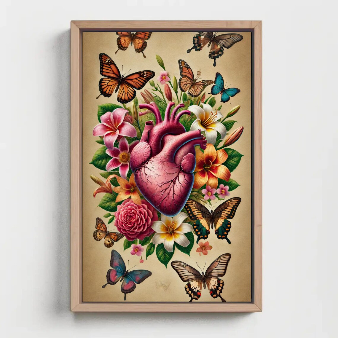 Anatomical Heart With Flowers And Butterflies Vintage Art Poster - Image 5